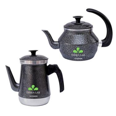 Imagem de Kit Bule Chaleira Com Infusor Cha Cafe Leite Em Alumínio - TERRA LAR, 