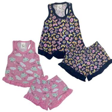 Imagem de Kit 2 Pijama Baby Doll Menina 100% Algodão Confortável Verão - Mundo d