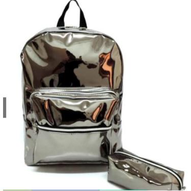 Imagem de Mochila Holográfica Escolar Juvenil  Estojo Holográfico rose escolar j