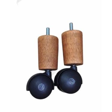 Imagem de Pés para Cama Box 6 cm com Rodízio - 4 Unidades Cor Mel - Loja Realiza