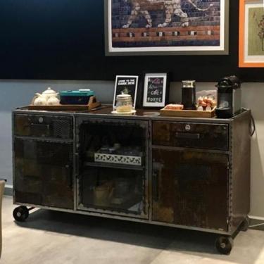 Imagem de Balcão Buffet Bronx Glass - Estilo Industrial em Ferro - Seu Bento Mob
