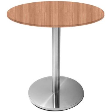 Imagem de Mesa Beta Inox 75 Cm altura Disco Redondo Tampo Mdp Redondo 60 Cm Largura X 2,50 Cm Altura Noce Natural