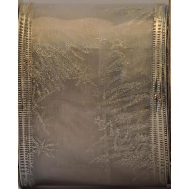 Imagem de Fita Natal Decorada Aramada Voil Prata 6.3cm 5mts.Ref:HJE-019S Kit 2 U