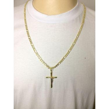 Imagem de Cordão Corrente Masculino Banhada Ouro 18k 70cm Ping Cruz 4m - Michest