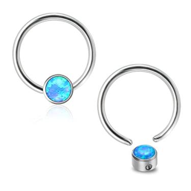 Imagem de ZYTAIJEW 1 pç/2 peças hipoalergênico 16G 8 mm/10 mm G23 anel de contas cativo de titânio redondo opala sintética/anel de nariz CZ colorido anel de septo hélice torre lóbulo tragus joia de piercing