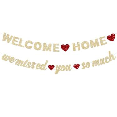 Imagem de HCHinn Decorações de faixa dourada com glitter Welcome Home e We Missed You So Much para festas temáticas de família de adolescentes e festas militares de retorno do exército