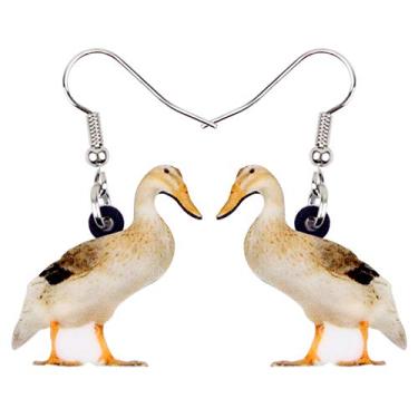 Imagem de BONSNY Brincos de acrílico padronizados de pato branco doce para mulheres, meninas, crianças, joias de presente, Acrílico, Arenito