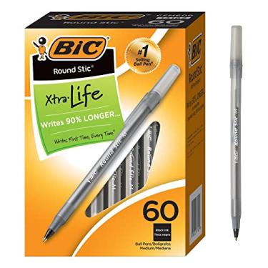 Imagem de BIC Canetas esferográficas redondas Stic Xtra Life (GSM609-BLK), ponta média (1,0 mm), preta, pacote com 60 unidades, cilindro redondo flexível para conforto de escrita (pacote com 9, 540 unidades no