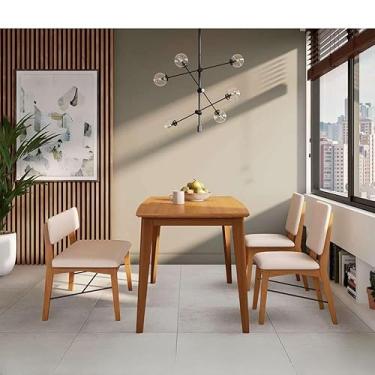 Imagem de Conjunto de Banco de Jantar 2 Lugares Veld Bege e Mesa de Jantar Retangular Elis Avelã 158 cm