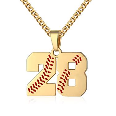Imagem de Colar com número de beisebol para meninos 00-99 Atletas Jersey Número colar de aço inoxidável corrente banhada a ouro 55,88 cm pingente de beisebol personalizado presente de beisebol para homens e mulheres meninas, Aço inoxidável, não sabe