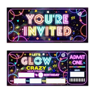 Imagem de Qlnuk Convites de festa de aniversário Glow Neon Dance Glow Party Ticket Invitations (20 convites com envelopes)