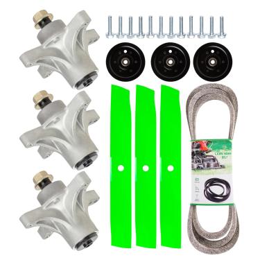 Imagem de Kit de reconstrução de convés para lâminas de eixos, polia, correia Toro TimeCutter Z5000 Z5020 Z5030 Inclui 3 eixos 117-7268 3 lâminas 110-6837-03 112-9759-03 1/2 "x141-1/5.1 cm 1 V Cinto 120 3892 3