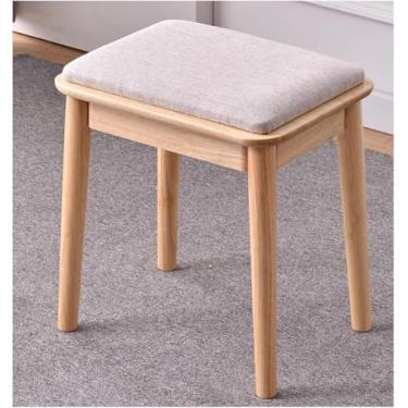 Imagem de Banqueta de toucador, assento de maquiagem quadrado de linho com pernas de madeira maciça Banco de piano confortável para vestir, cadeira pequena otomana para penteadeira para sala de maquia