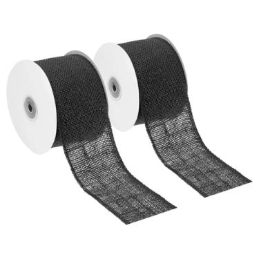 Imagem de PATIKIL Fita de serapilheira de 7,5 cm de largura e 10 metros, 2 peças de tecido de juta natural para artesanato, embrulho de presente para festa, casa, decoração de laço, casamento, Natal, preto