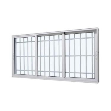 Imagem de Janela de Correr em Alumínio Branco Perfecta Max 100x150x16cm c/ Grade