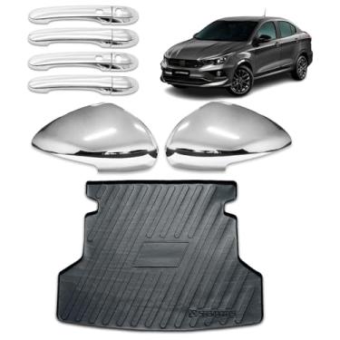 Imagem de Aplique Maçaneta Externa C/2 Keyless Par de retrovisor C/Pisca Protetor de Porta Malas Adáptavel para Cronos 2018 2019 2020 2021 2022 2023 2024 Kit Cromado 4 Portas
