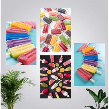 Imagem de Kit 4 Quadros Picolé Sorvete Colorido Decorativo Sorveteria - CAMALEÃO