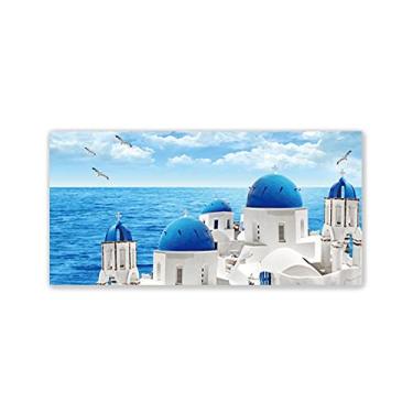 Imagem de JZSDGB Pôster e impressões Grécia Santorini Mar Egeu. Impressão de pintura de paisagem em tela. Arte de parede Imagens de edifícios famosos para decoração de sala de estar 50 x 100 cm (20 x 39 pol)