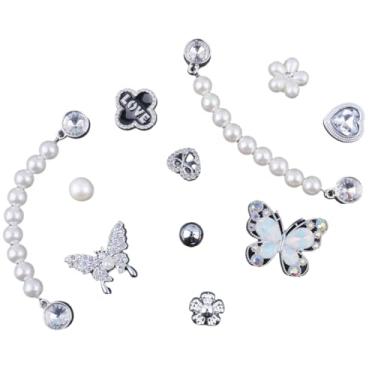 Imagem de YURTKUMAS Pingentes de sapatos brilhantes para tamancos, sandálias de strass, decoração de sapatos de pérolas brilhantes para mulheres, meninas, sapatos de corrente fofos, acessórios DIY para chinelos