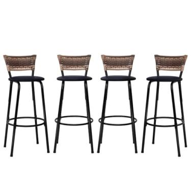 Imagem de Banqueta Altas Junco Cappuccino Estrutura Preta 70cm Para Balcão Cozinha, Bar, Bistrô, Americano Kit 04 Unidades - Itagold (Preto)