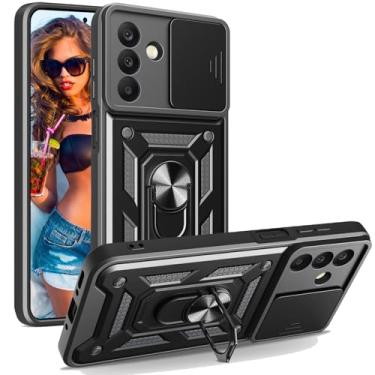 Imagem de Ephoou Capa protetora para Samsung Galaxy A56, proteção à prova de choque de grau militar com capa de câmera deslizante e anel magnético rotativo de 360° Samsung A56 SJ preto