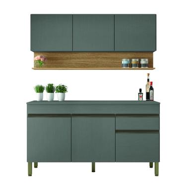 Imagem de Kit Armário de Cozinha e Balcão Completa 1,50m Line Madeirado/Grafite Kit`s Paraná