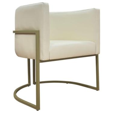 Imagem de Poltrona Decorativa Recepção Luna Corino Cores Base De Ferro Champagne Bege Corino