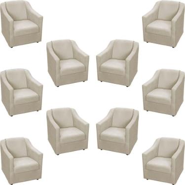 Imagem de Kit 10 Poltronas Decorativa Mila Pé De Plástico Cromado - Bege Suede