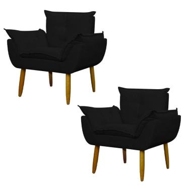Imagem de Kit 2 Poltronas Decorativa Sala E Quarto Opala Suede Herrero Cor:preto