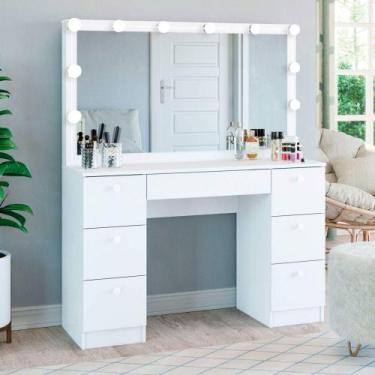 Imagem de Penteadeira Ditália 7 Gav. PE-80 Branco c/ Kit Luz Camarim Cozy