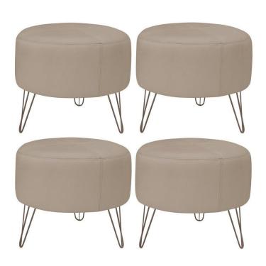 Imagem de Kit 4 Puffs Decorativos Redondo Couro Bege