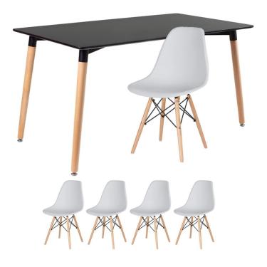 Imagem de Mesa Retangular 80 X 140 Cm Preto + 4 Cadeiras Cinza Claro