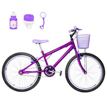 Imagem de Bicicleta Feminina Aro 24 Aero + Kit Passeio Cor Violeta E Lilás