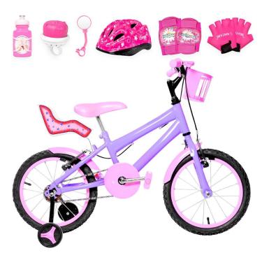 Imagem de Bicicleta Aro 16 Alumínio + Kit Premium Lilás E Rosa