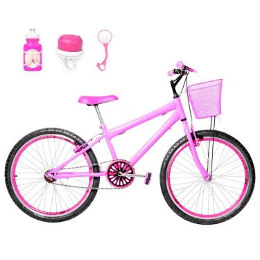 Imagem de Bicicleta Feminina Aro 24 Aero + Kit Passeio Cor Rosa E Pink