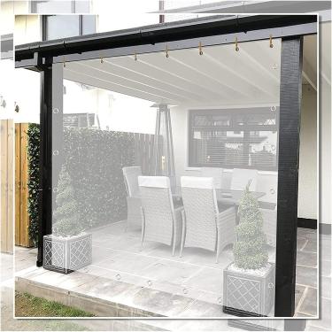 Imagem de Tarpas de plástico de plástico transparente para serviço pesado impermeável Tarpaulina resistência à ruptura da cortina ao ar livre à prova de vento para telhado, camping, deck, varanda, pát