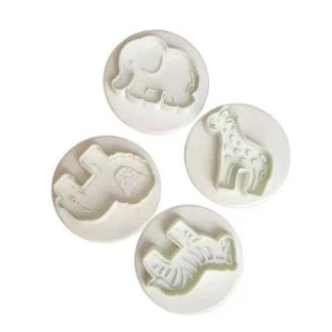 Imagem de Cortador Ejetor Safari 4 Peças Animais Girafa Leão Elefante Zebra Moldes de Plástico para Massas Diversas 4x4,5x1cm