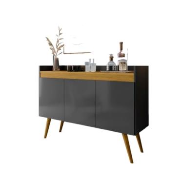 Imagem de Aparador Buffet 3 Portas Prateleira Interna Gold Cantinho do Café Decoração Sala Janta Estar Cozinha(Preto)