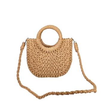 Imagem de COOLOYA Bolsa feminina de palha para praia de tecido, bolsa de ombro transversal, bolsa de mão com alça de verão com corrente, Damasco, One Size, Macio