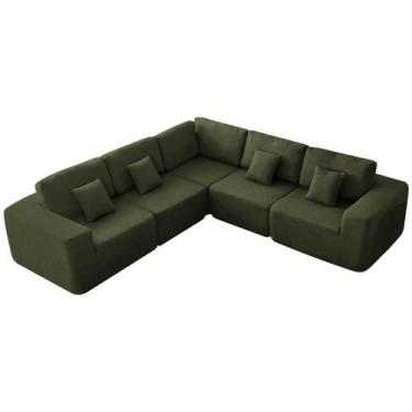 Imagem de Kit Sofá Modular 5 Lugares Moderno Curvo Orgânico Adapt Linho - Amaren