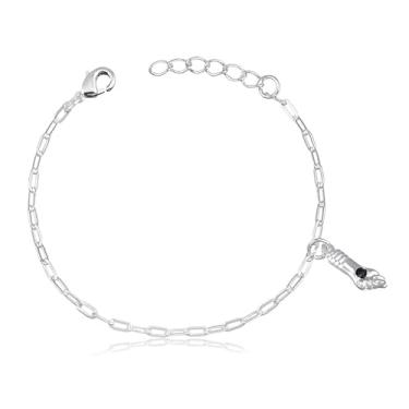 Imagem de Pulseira Infantil Elos 1x1 com Pingente Figa Detalhe em Pedrinha (13cm)