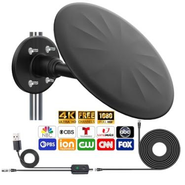 Imagem de Antena de TV externa para Smart TV, sinal de antena HD digital de recepção omnidirecional de 720°, com cabo HDTV de 10,7 m, super amplificador de sinal, para sótão/acampamento/trailer/barco, 2025