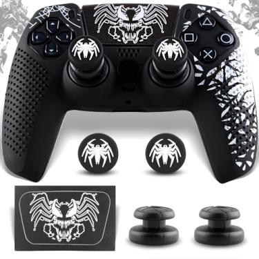 Imagem de SoAegis Kit de película antiderrapante para controle PS5, com 2 capas de aperto de polegar e 2 bases elevadas, capa de controle de silicone com adesivos Touch Pad para PS5 DualSense Wireless Edition