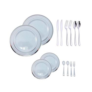 Imagem de Kit Copo Taça Prato Talher Descartável Luxo 16 Convidados