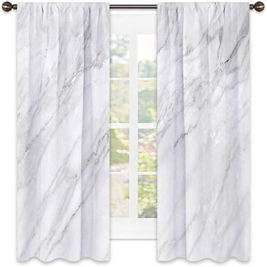 Imagem de Cortinas blecaute de mármore – Cortinas com isolamento térmico, economia de energia e redução de ruído para quarto e sala de estar, L 152 x C 150 cm branco cinza claro