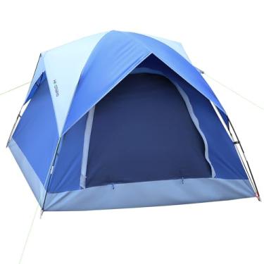 Imagem de Tendas para acampamento para 3 pessoas, uma pequena barraca com 2 portas atualizadas e teto de meia malha, barraca de acampamento impermeável para 4 pessoas com mosca de chuva removível, barraca fácil