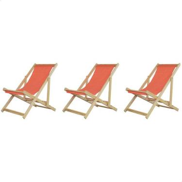 Imagem de Kit 3 Espreguiçadeiras Preguiçosa Dobrável sem Braço Natural em Madeir