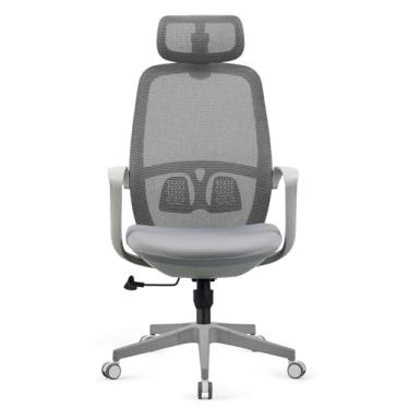 Imagem de Cadeira de escritório ergonômica de malha alta, assento acolchoado, encosto ajustável, suporte lombar, base giratória de 360° cadeira executiva de mesa (cinza)