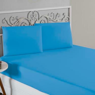 Imagem de Jogo De Lençol 100% Algodão Malha Toque Macio Com Elástico Jogo de Cama Casal Queen King 03 Peças (Turquesa, Solteiro 2 Peças)