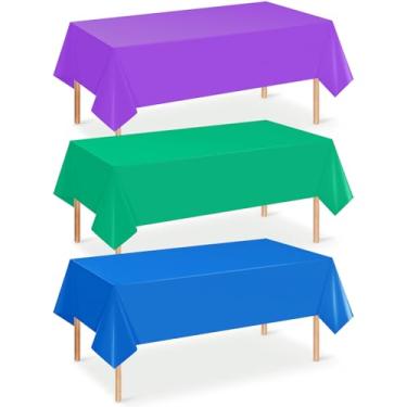 Imagem de YIDAKO 3 peças de toalha de mesa de festa de videogame, toalha de mesa de plástico descartável verde azul roxo para festas temáticas de videogame, decorações de festa de aniversário para fãs de jogos